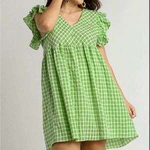 Umgee Samson Ruffle Sleeve Checkered Dress - Large NWT